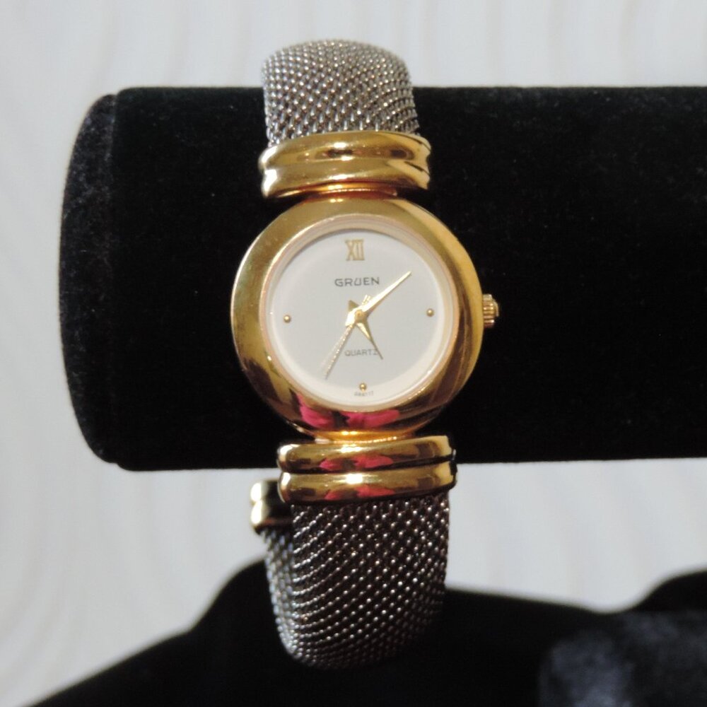 GRUEN Quartz Vintage mesh bangle bracelet watch Mixed Metal